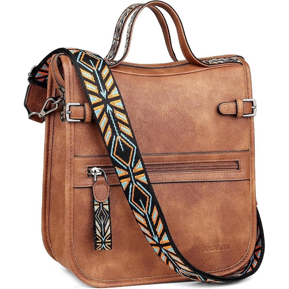 Women’s 1Brown Retro Style Leather Purse Crossbody Bag Handbag Wide
